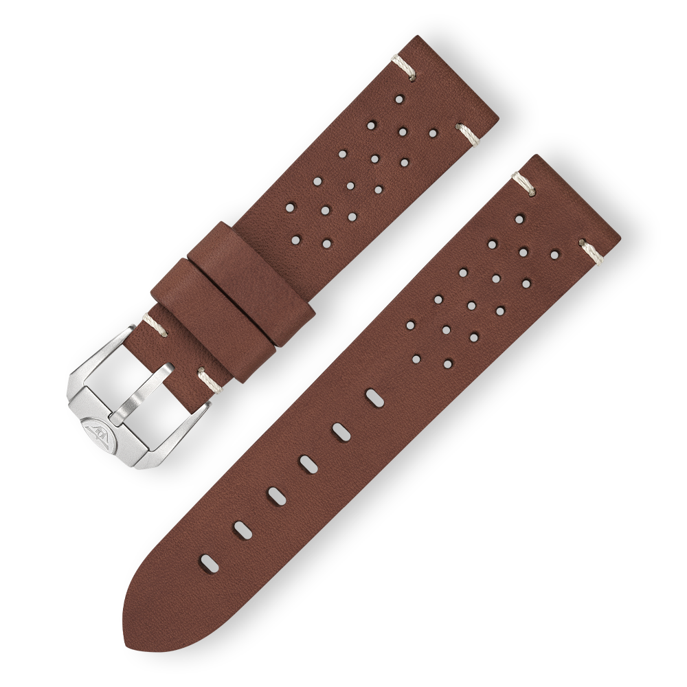 Perforated Dark Brown Leather Strap - 22mm